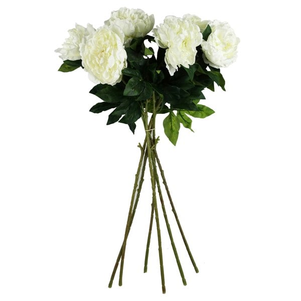 Leaf Pack of 6 x 80cm Artificial White Peony Stem