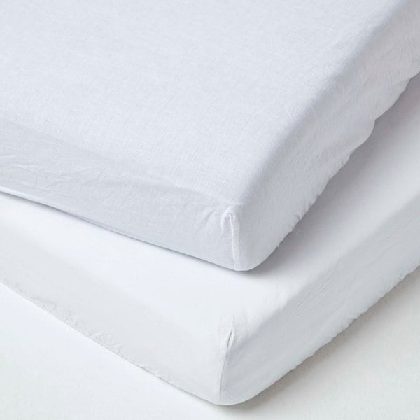 HOMESCAPES French Flax Linen Cot Bed Fitted Sheets - 70 x 140 x 15 cm, 2 Pack