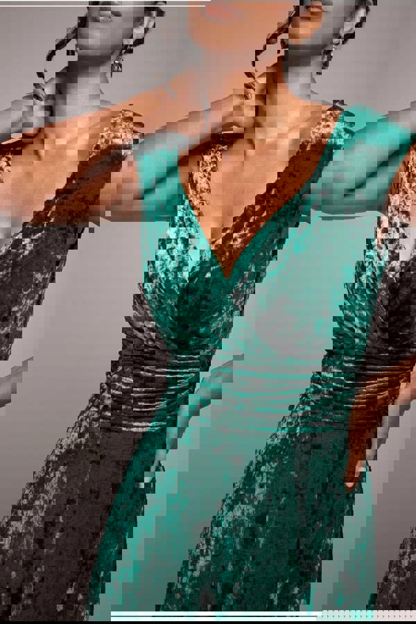 Ice Velvet Bardot Wrap Maxi - Emerald Green DR4029