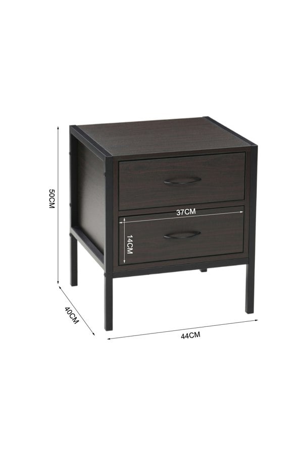 Living and Home 2 Drawers Retro Style Wooden Bedside Cabinet