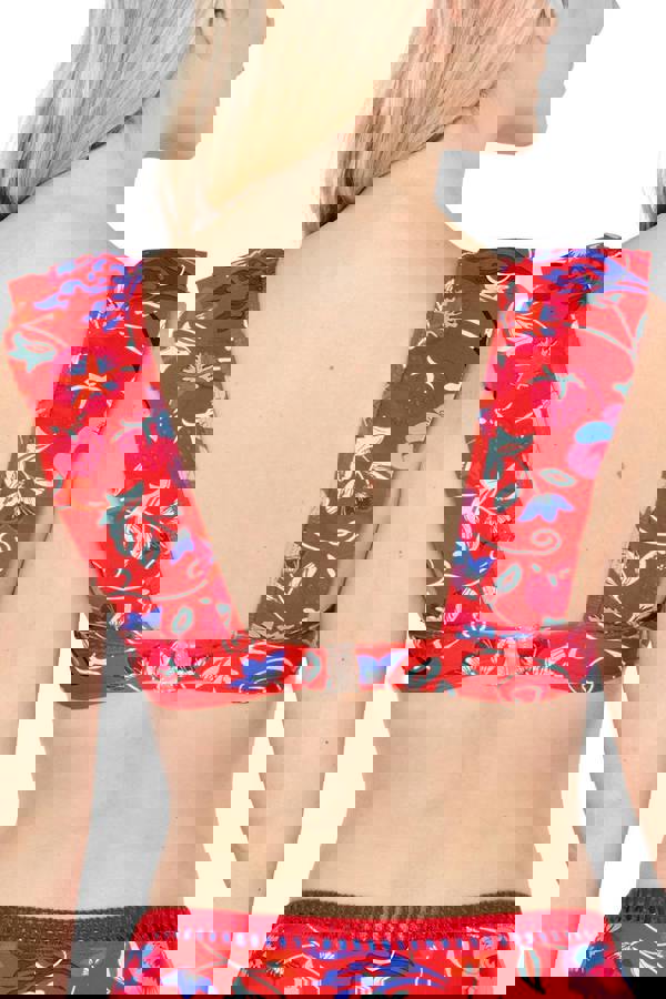 Red Bardot Frill Bikini Top Fastenings