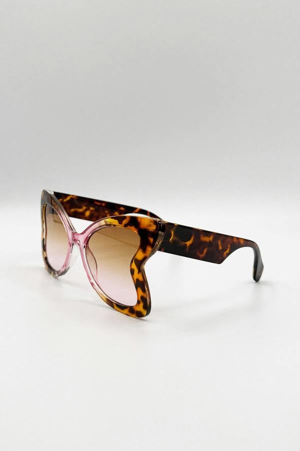 SVNX Oversized Butterfly Sunglasses In Pink Brown Leopard