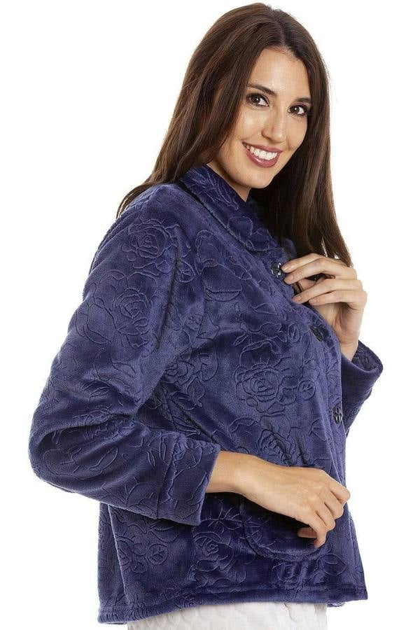 Camille Womens Button Up Rose Embossed Bed Jackets 