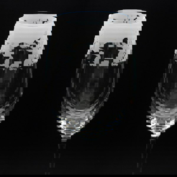 Glyptic Glass Art Garden Cats Crystal Wine Glass - Hand Etched/Engraved Gift