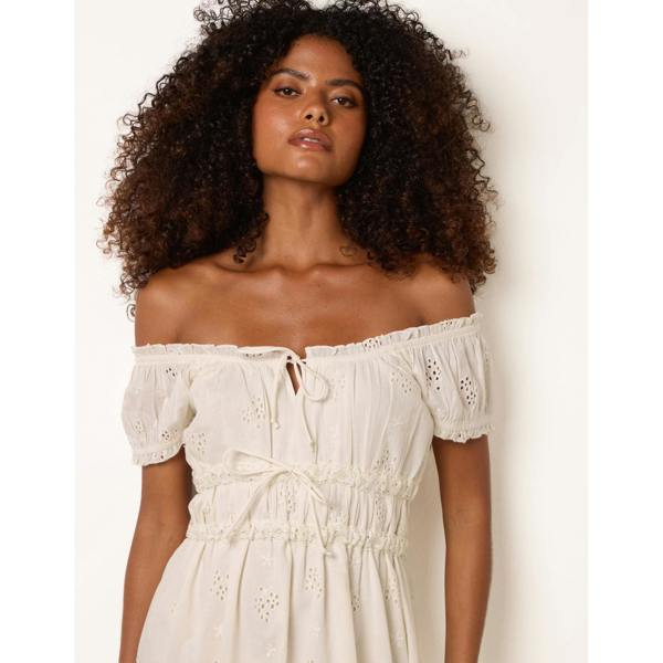 Blue Vanilla Broderie Front Tie Midi Dress