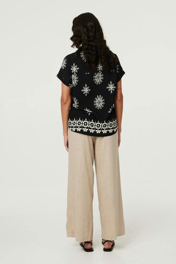 Black | Printed Short Sleeve Relaxed Shirt
