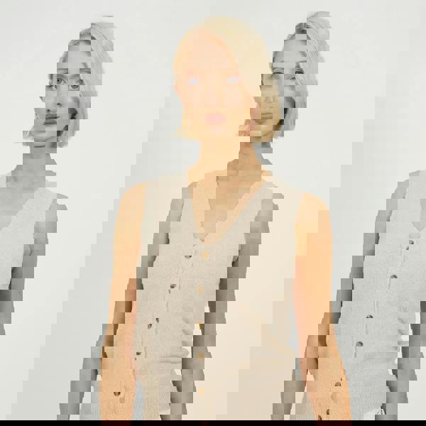 Brave Soul Beige Mossy Yarn V-Neck Knitted Waistcoat - Beige Image 4