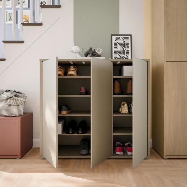 Furniture To Go Alice Springs Shoe Cabinet with 3 Doors Push-to-Open in Taupe