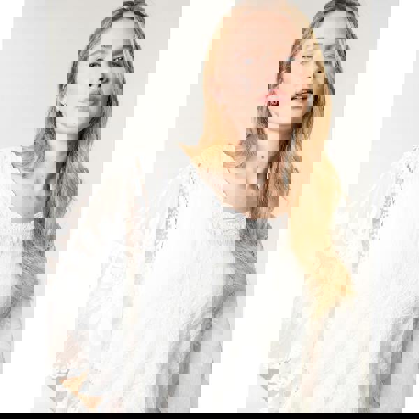 Blue Vanilla Sun Flower Lace Sleeve Blouse - Ivory