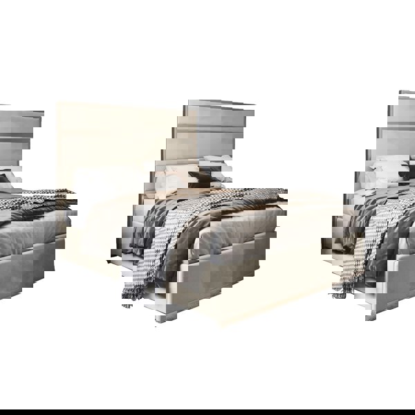 Casa Magna Bentley Upholstered Soft Velvet Metal Bed Frame - Cream