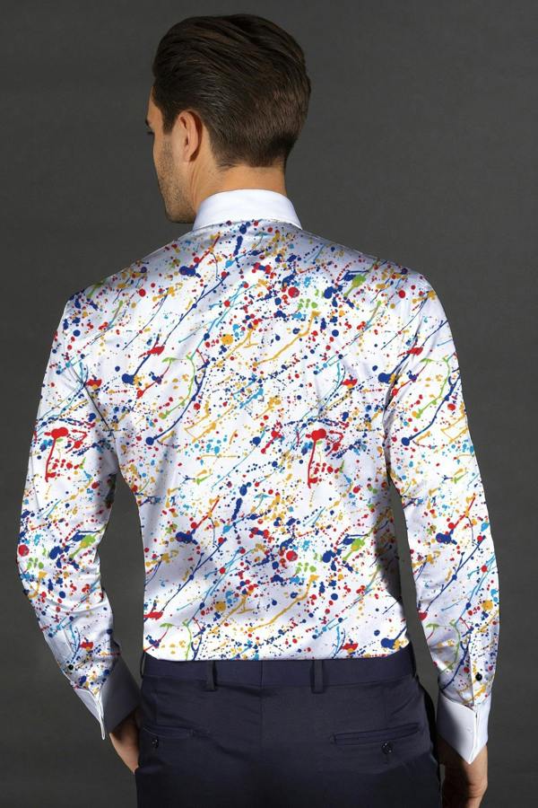 PAINT SPLASH TUXEDO SHIRT - Premium Men's Patterned Shirt by Claudio Lugli | Bold Design, Tailored Fit, Best Printed Shirts
