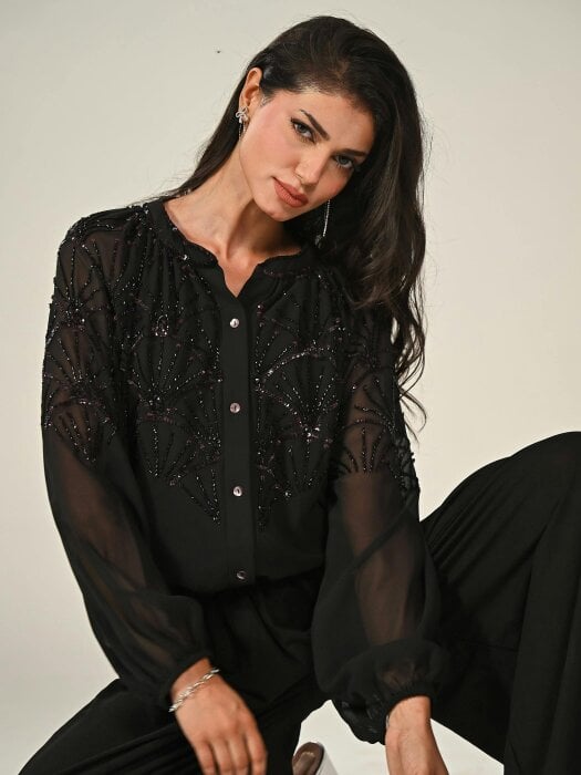 Rose & Nancy Gemma Black Hand Embellished Blouse