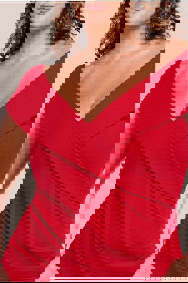 Scuba Crepe Off Shoulder Front Split Maxi Dress - Red DR2930PLUS