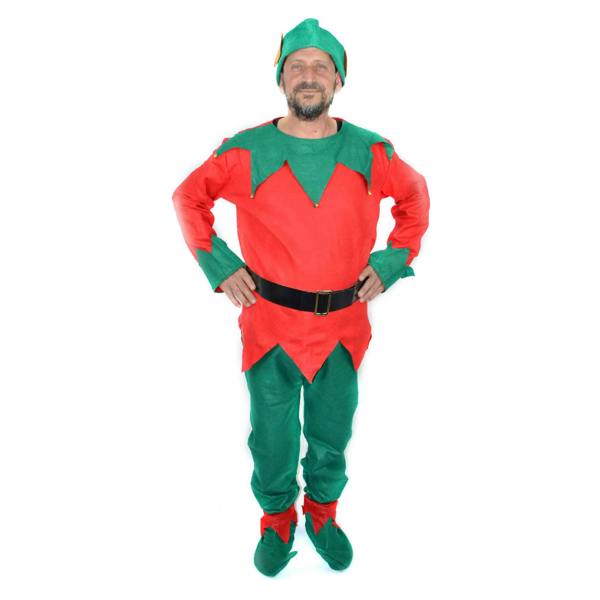One Size Adult Unisex Christmas Elf Fancy Dress Costume with Hat, Shoes, Belt and Trousers image 1
