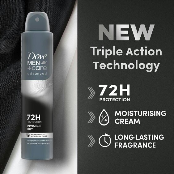 Dove Men+Care 3xDove Anti-Perspirant Men+Care Advanced Invisible Dry 72H Protection Deo, 200ml