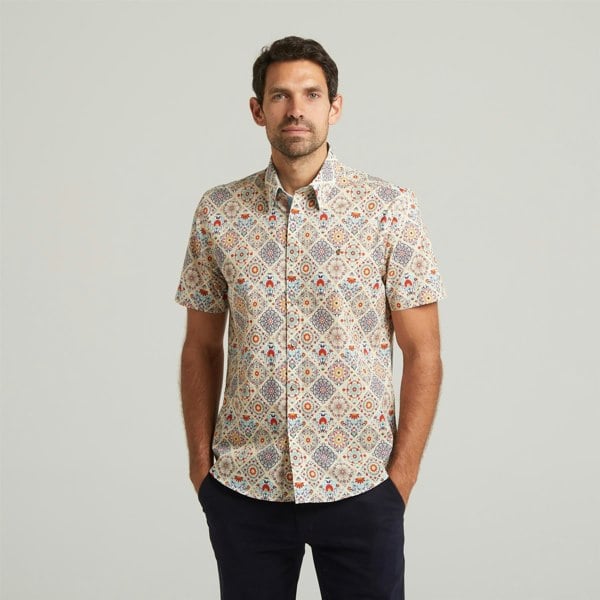Gabicci G54W09 Mens Short Sleeve Printed  Shirt Gabicci Classic - CREAM