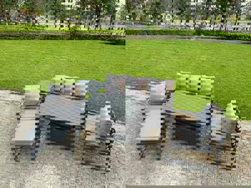 Fimous 6 Seater Aluminium Garden Furniture Set with Adjustable Rising Dining Table, 2 Chairs, Footstool, Side Table - Dark Grey