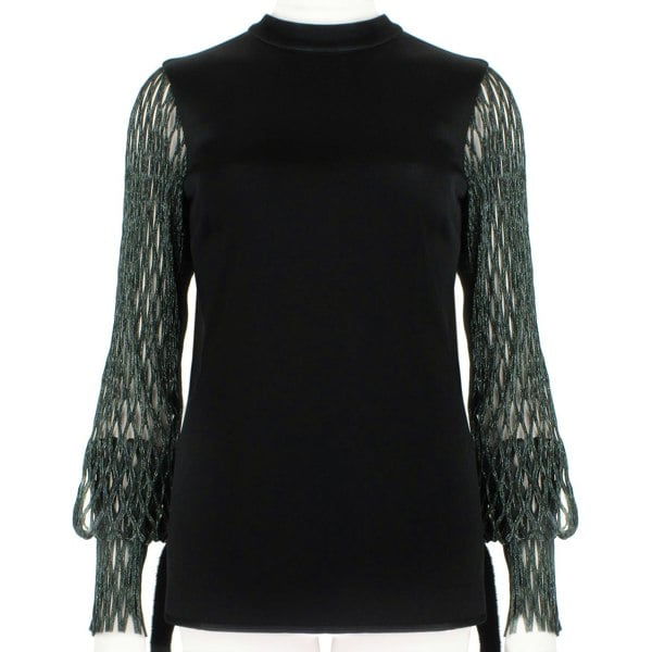 Ellery black satin tailored fit top with latticework sleeves