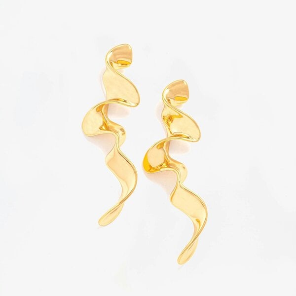 Uchi & Soto Nami Gold Long Wave Earrings
