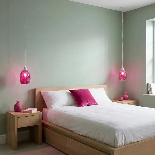 Vibrant Crackle Mosaic Glass Pendant Lighting Shade in Strong Magenta Image 6