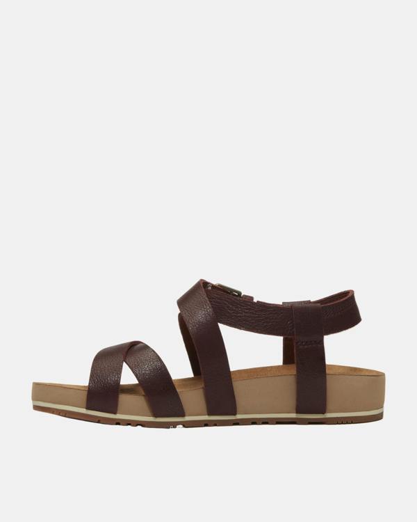 Timberland Malibu Waves Cross Strap Full Grain Leather Womens Sandals - Burgundy | CHO | Designer Womens Flat Sandals