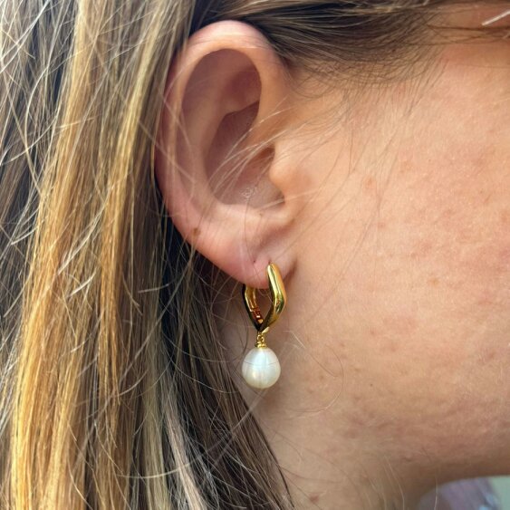 Reeves & Reeves Pentagon Pearl Hoop Earrings