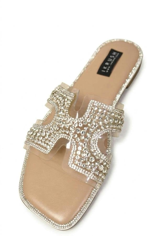Winnie Embellished Cut Out Strap Flat Sandals - Nude_wb