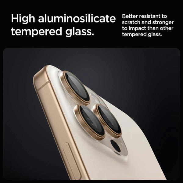 Spigen Optik Pro Glastr EZ Fit Camera Protector 2 Pack for iPhone 16/17 Pro 6.3" and 16/17 Pro Max 6.9" Desert Titanium - AGL08862