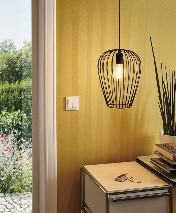 EGLO Newtown 1-Light Vintage Hanging Pendant Light With A Black Caged Shade