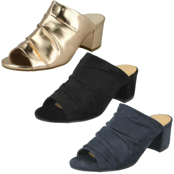 Anne Michelle Ladies Anne Michelle Mid Heel Rouched Vamp Mules