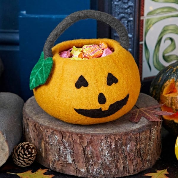 Paper High Felt Trick Or Treat Halloween Pumpkin Basket