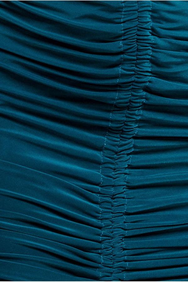 Asymmetrical Neck Ruched Midi Dress - Teal DR3541
