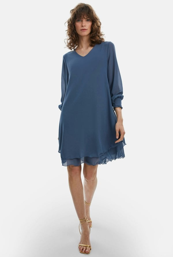Long Sleeve Denim Wave Hem Dress - James Lakeland