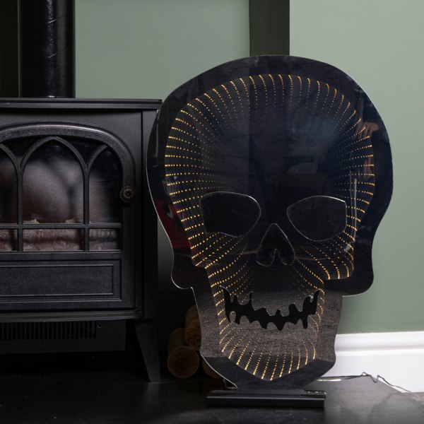 Samuel Alexander 60cm Light up Halloween Skull Infinity Decoration with Warm White LEDs