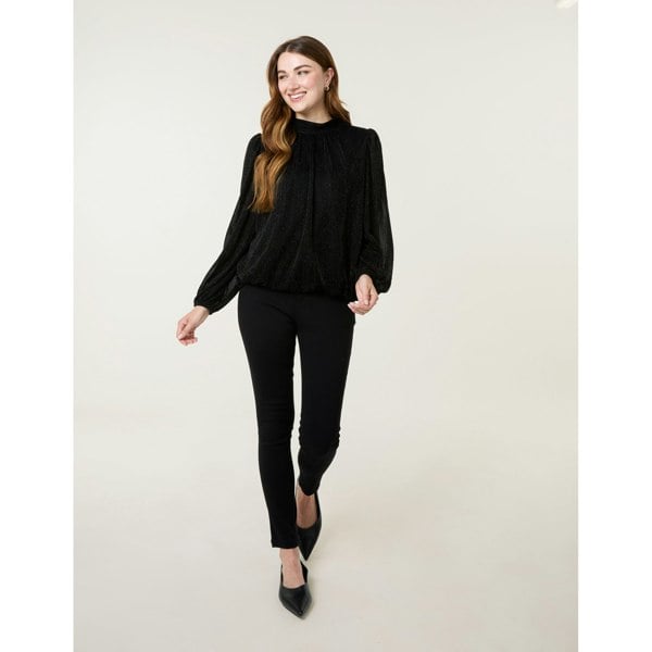 Blue Vanilla Lurex High Neck Puff Ball Top