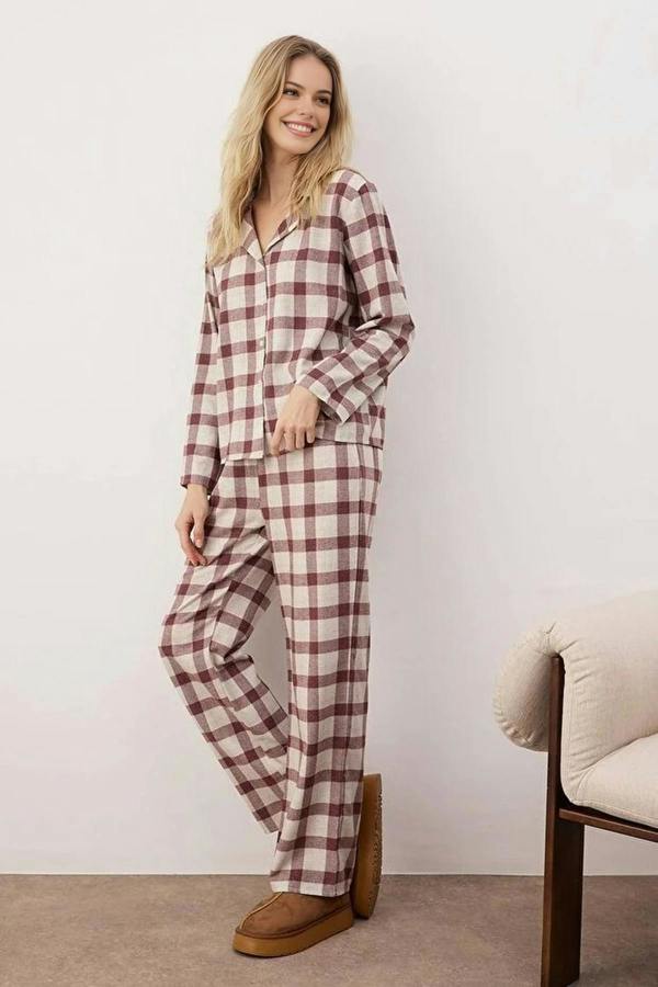 WOVCOR 2-Piece Cotton Winter Plaid Flannel Woven Pajama Set