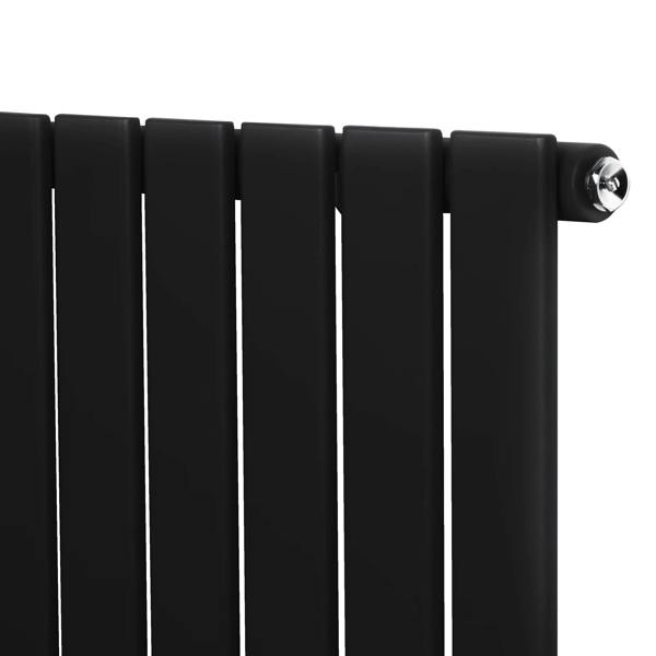 Flat single column radiator in sleek black finish, featuring smooth vertical lines and a polished end cap for modern decor