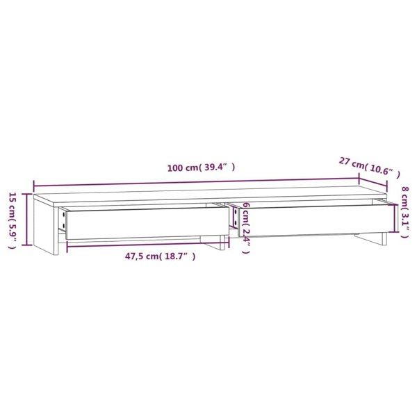 Berkfield Monitor Stand White 100x27x15 cm Solid Wood Pine
