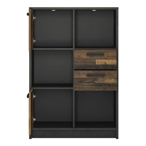 Wyld Haus Whimwick Low Walnut and Dark Matera Grey Bookcase 2 Doors 2 Drawers