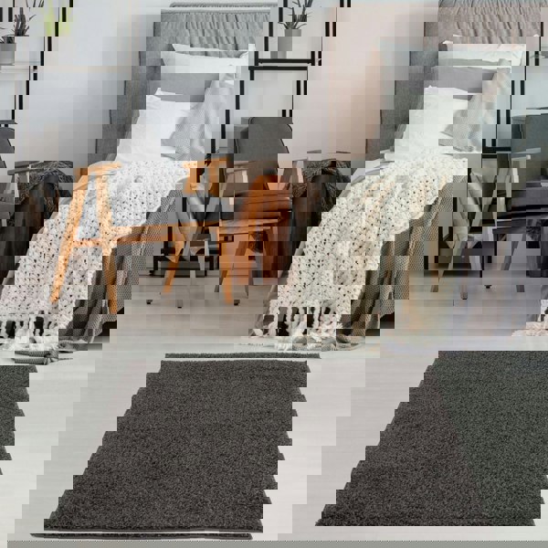 Dark Grey Shaggy Rug High quality Plain Design