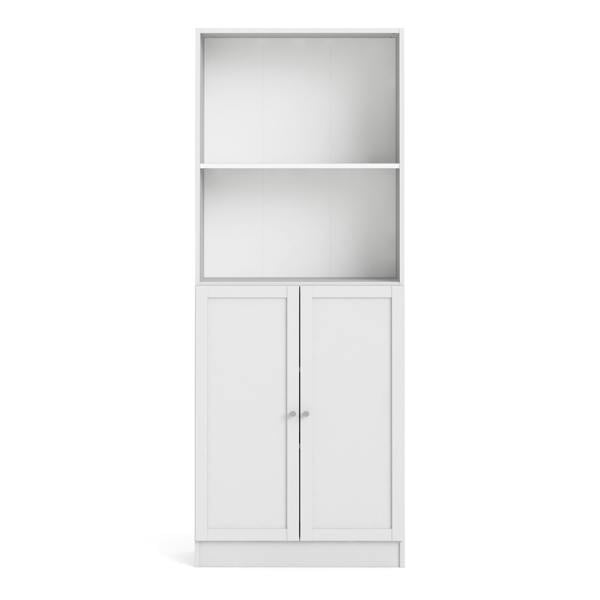 Furniture To Go Basic Tall Wide Combination Storage in White (4 Shelves) with 2 White Doors