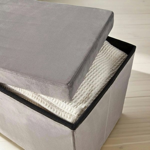 Rafaelo Mobilia Ottoman Storage Box Foldable Grey Velvet