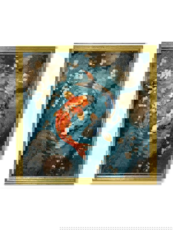 Exceptional Art Japanese Koi Carp Dusk - Gold Hurstwood Square Frame