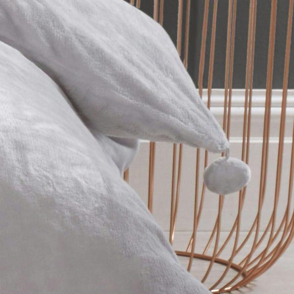 Smart Living Luxurious Pom Pom Fleece Duvet Cover with Pillowcases - Silver