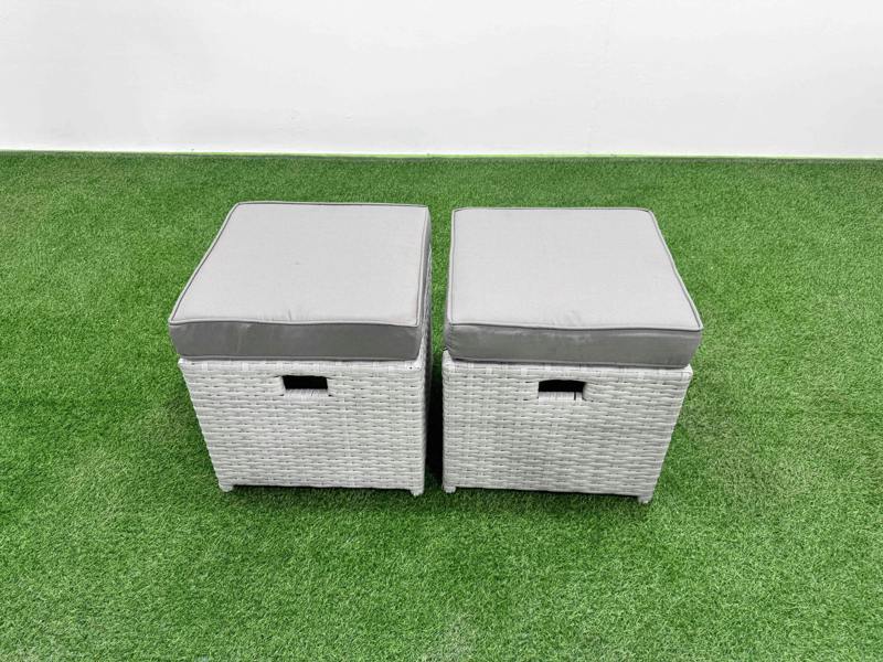 Fimous 8 Seater Outdoor Furniture Set, Wicker Rattan, Adj Height Table, High Back Lounge Sofa and Stools, Light Grey