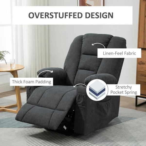 Oversized charcoal dark gray recliner armchair with thick padded cushioning