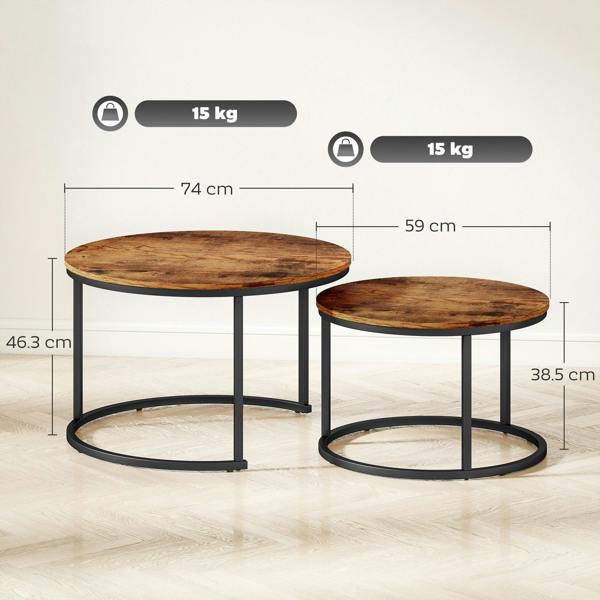 Wyld Haus Pasu Set Of 2 Round Nesting Coffee Tables Metal And Wood Rustic Brown