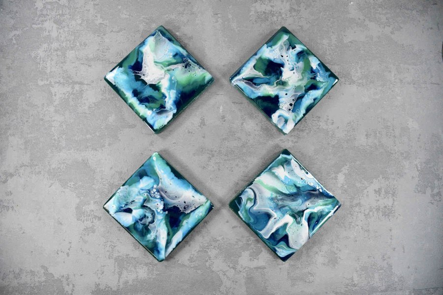 Kate Chesters Art Ocean Blue Set of 4 Coasters for Drinks