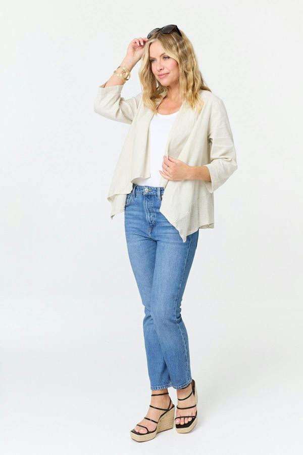 Beige | 3/4 Sleeve Relaxed Waterfall Cardigan