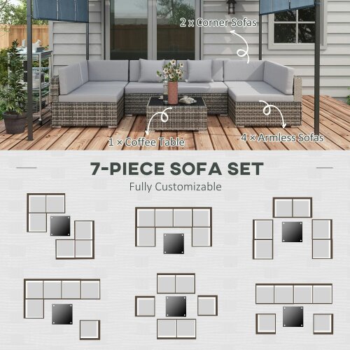 Wyld Haus Nalo Elni Grey Rattan  7 Piece Garden Set With Glass Top Table